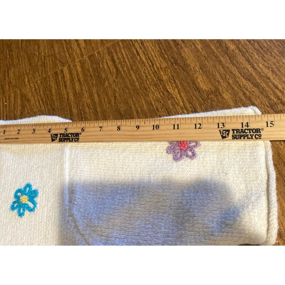 Northern Isles Hand Embroidered Sweater Pullover Short Sleeve White Stretch - Picture 9 of 9